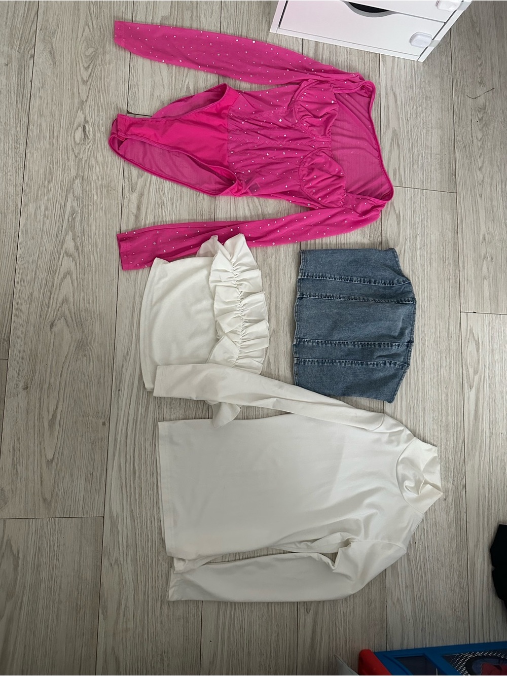 SHEIN Hot Pink Long Sleeve Rhinestone Bodysuit